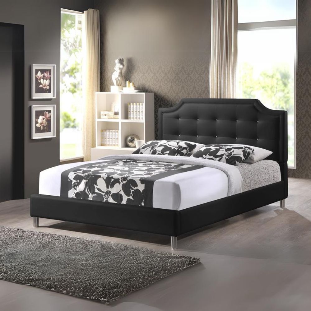 Carlotta Black Modern Bed With Upholstered Headboard - King Size