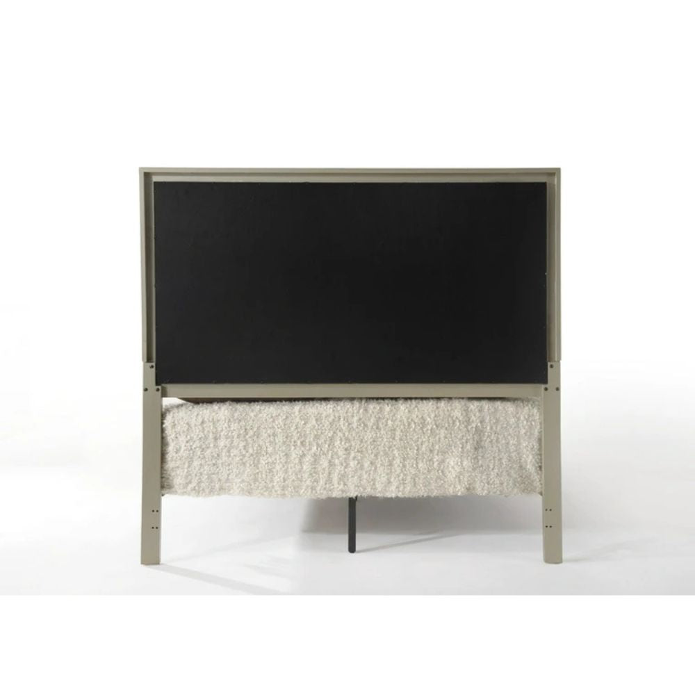 Tuley Carine Collection Queen Bed Champagne Faux Leather – Elegant Tufted Upholstered Design