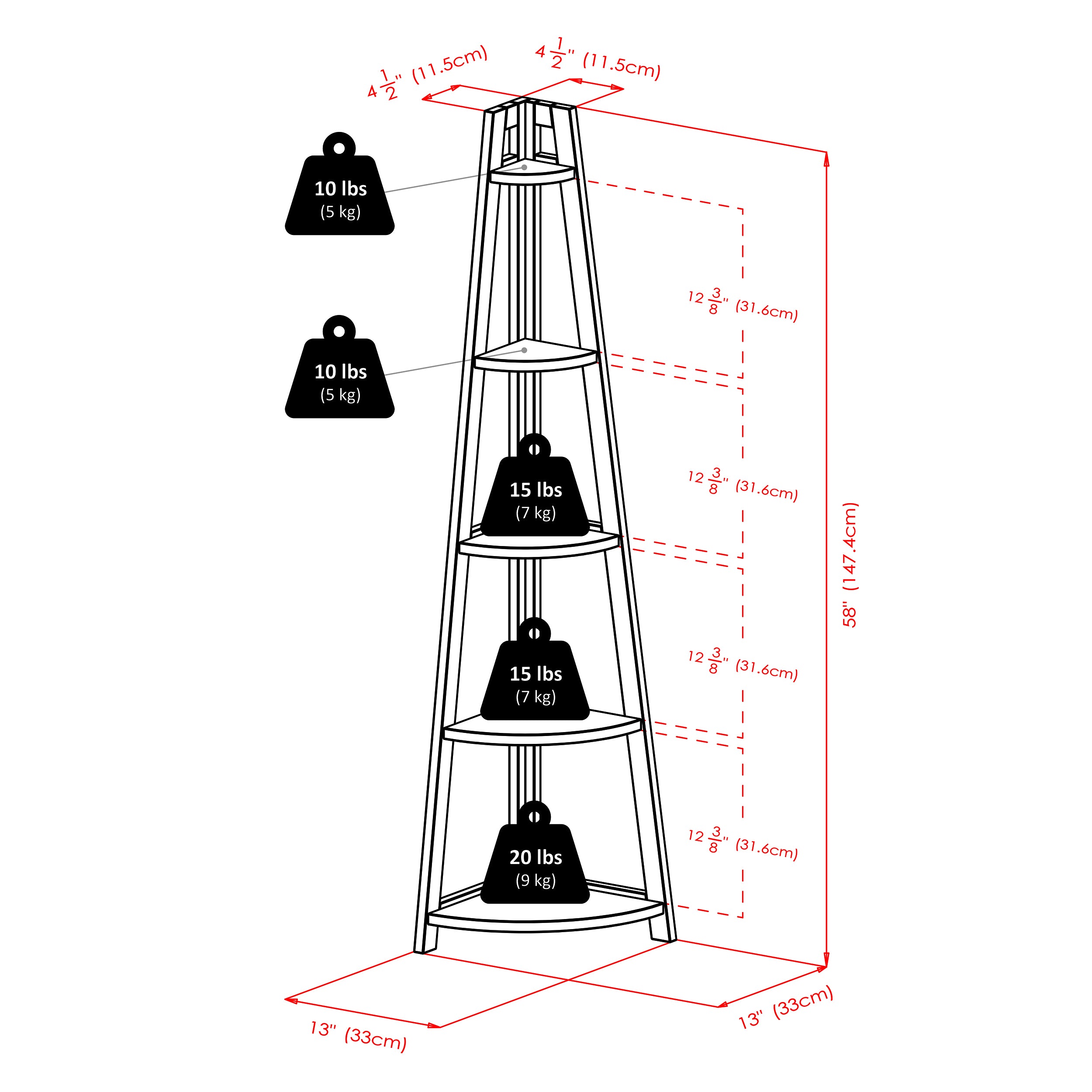 Adam 5-Tier A-Frame Corner Shelf, Black
