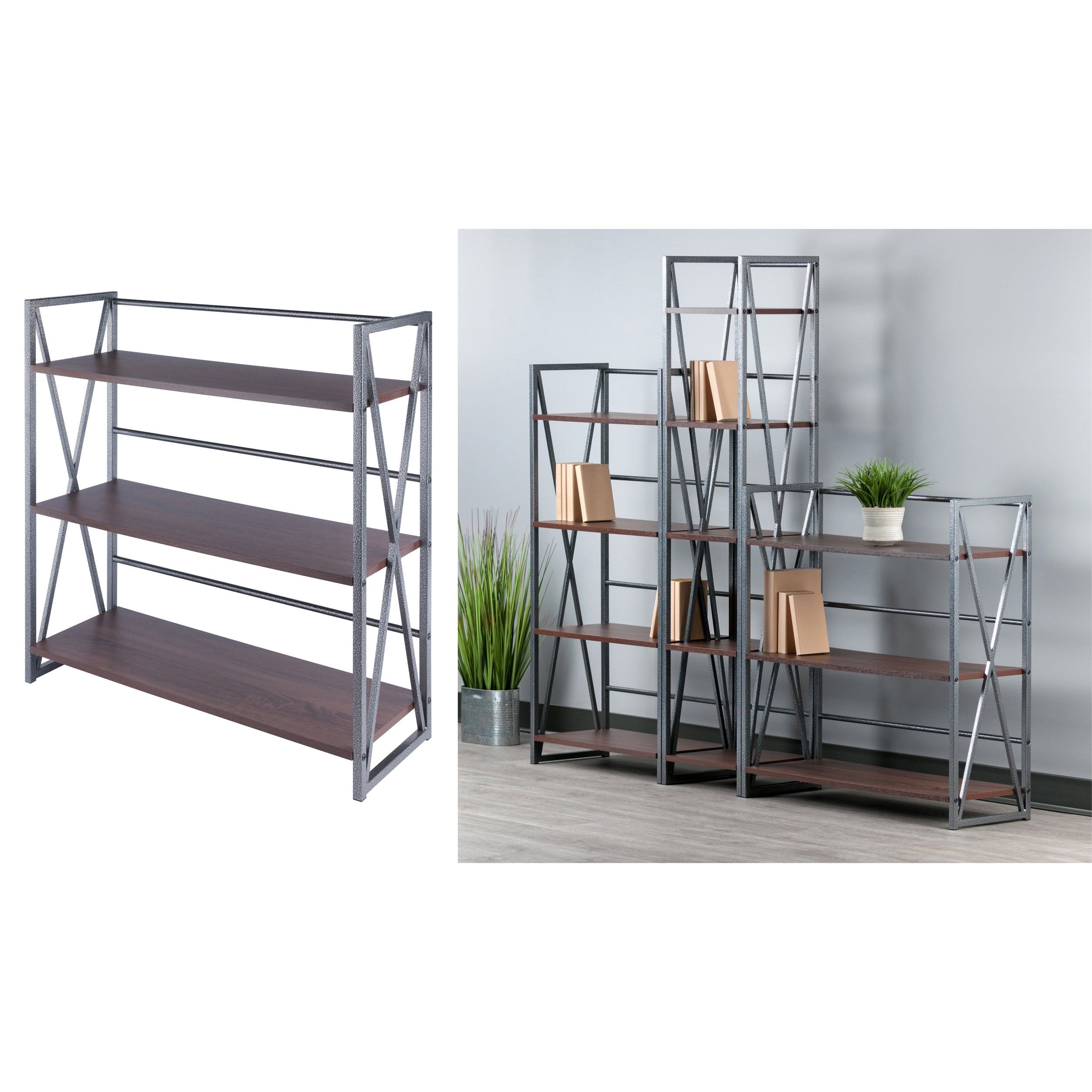 Isa 3-Tier Shelf, Graphite and Walnut