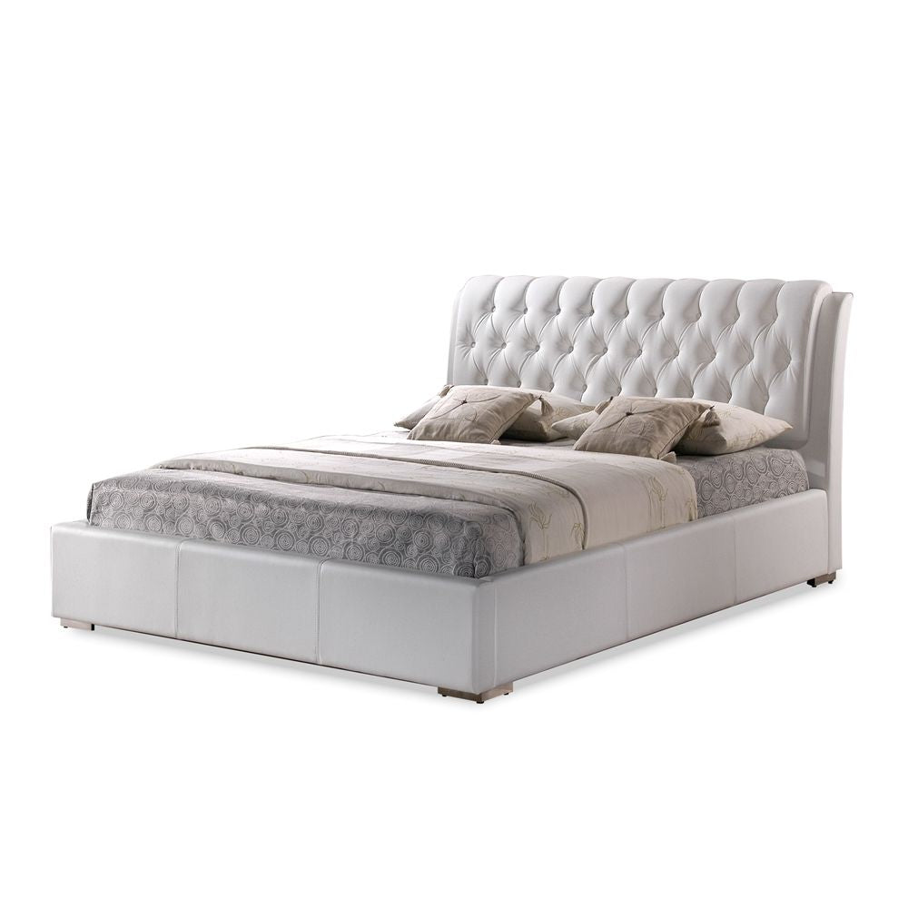 Bianca White Modern Bed With Tufted Headboard - Full Size