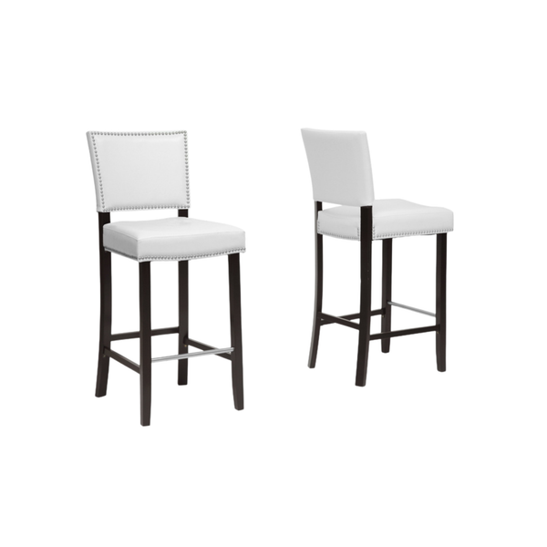 Aries White Modern Bar Stool with Nail Head Trim (Set of 2)