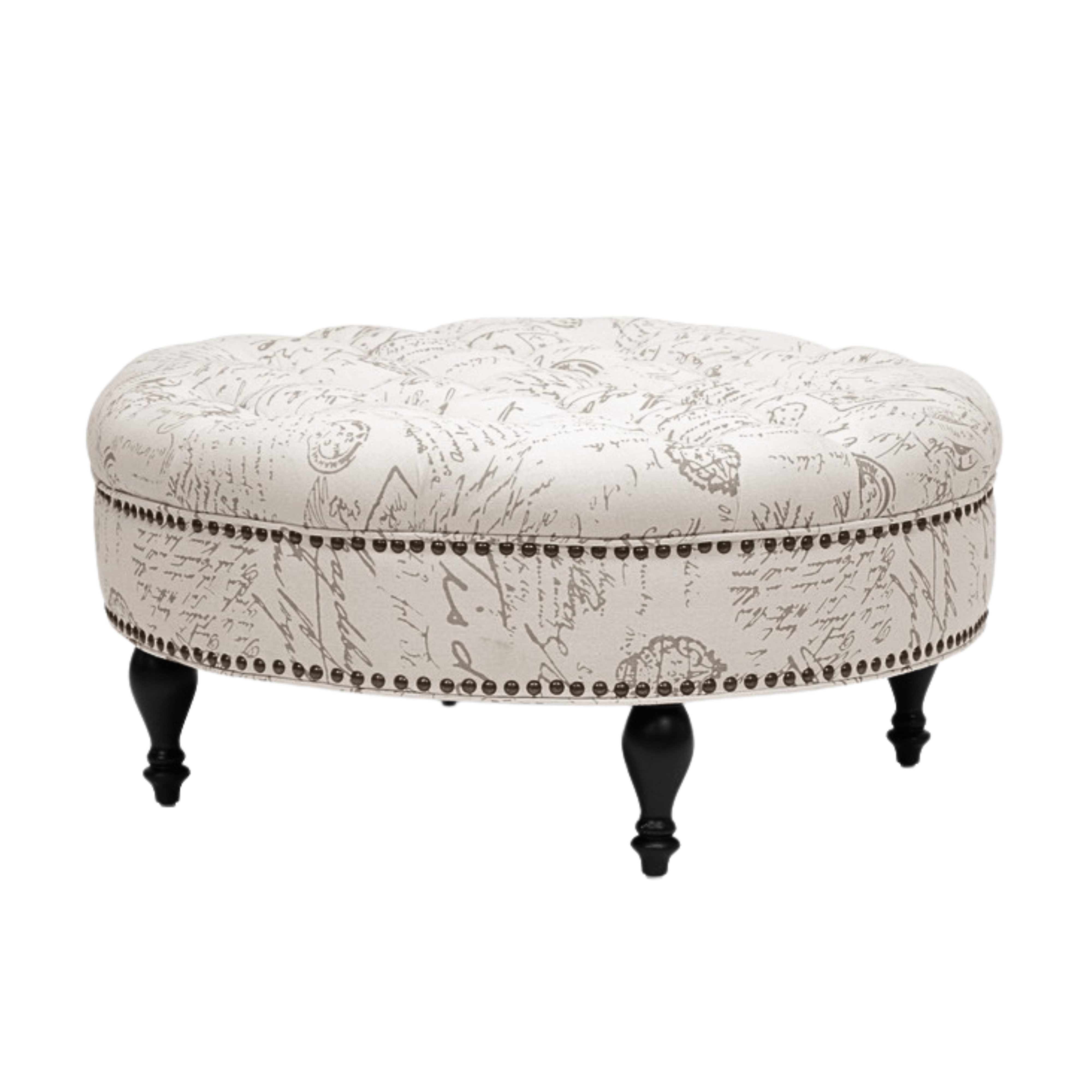 Palfrey Beige Script Print Modern Tufted Ottoman