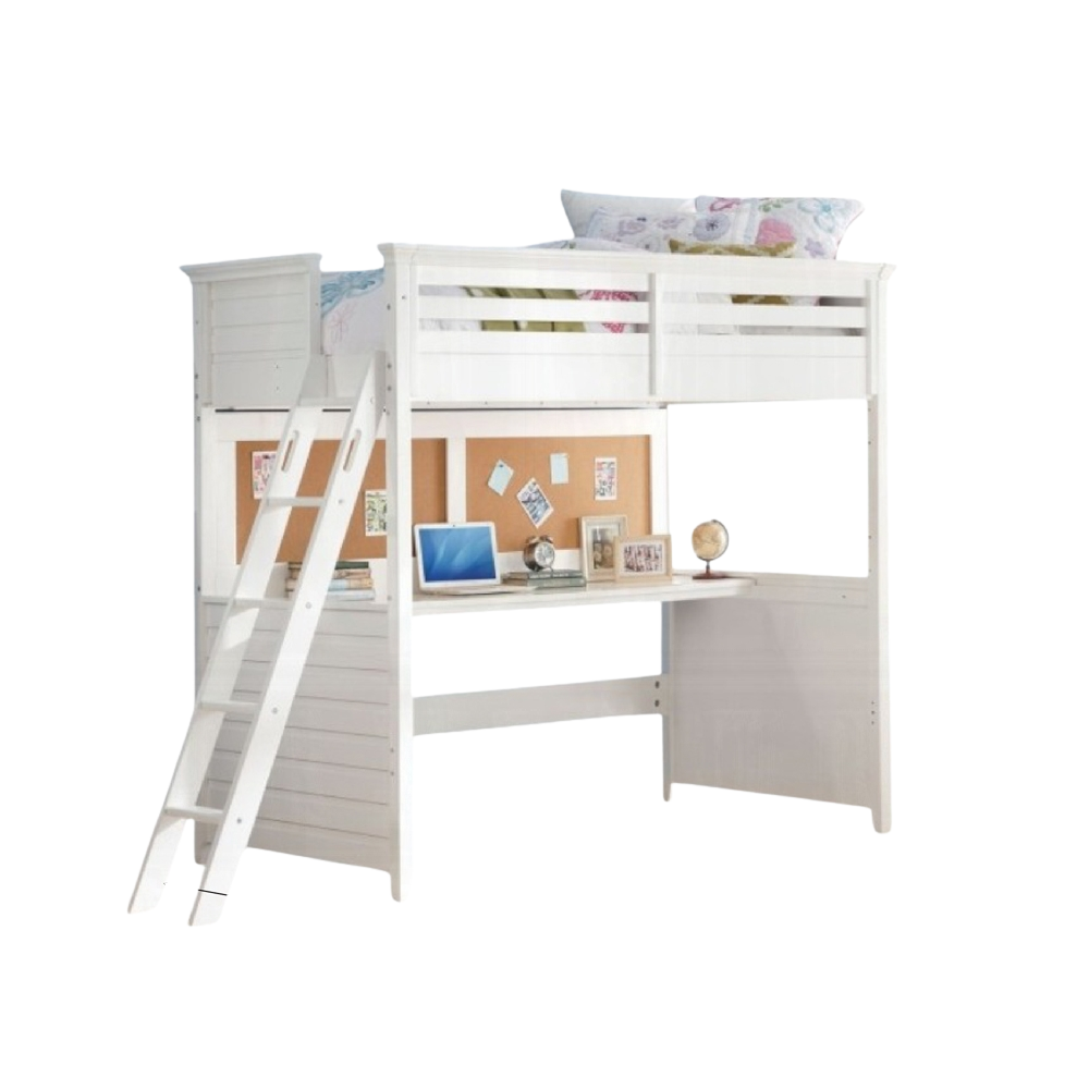 Aaron Lacey Twin White Poplar Wood Loft Bed  Kids Space-Saving Design with Reversible Ladder