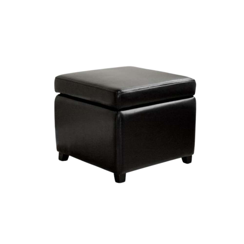 Small Storage Cube Ottoman in Faux Leather Upholstery