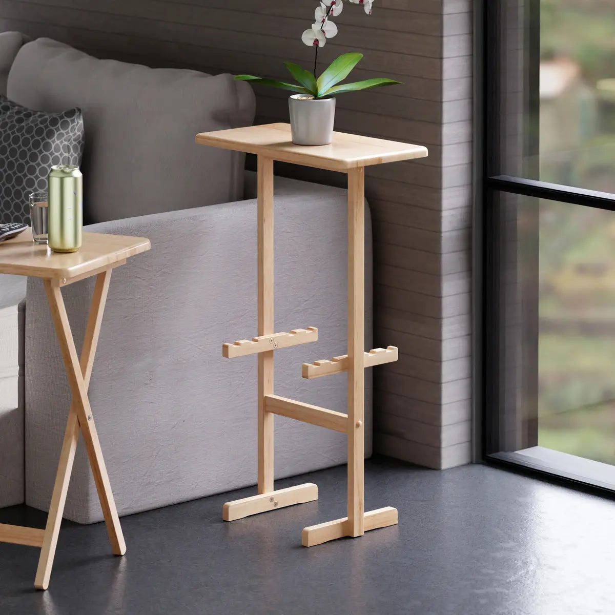 Riley Snack Table Rack, Natural Finish
