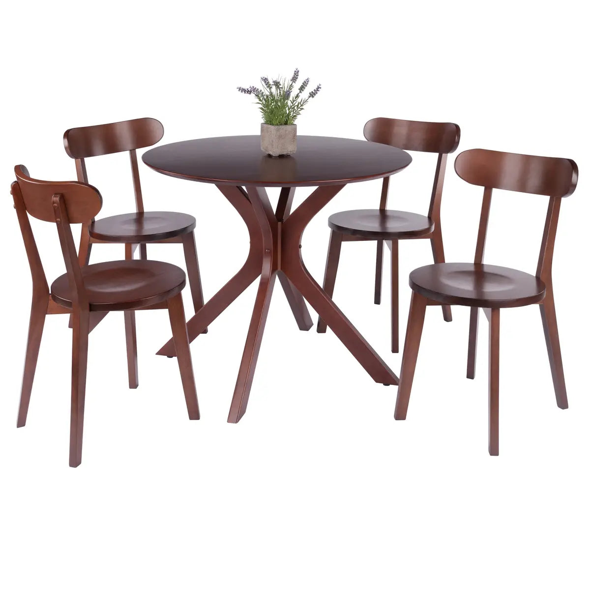 Lexa Dining Table with Splayed Legs, Walnut Finish with 4 Pauline Dining Chairs