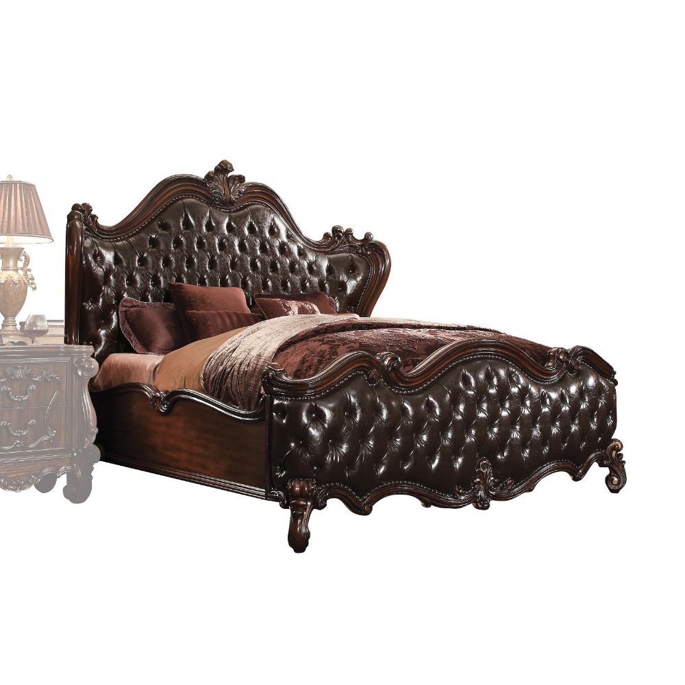 Salweg Versailles Eastern King Antique Platinum Wood Bed – Traditional Tufted Headboard & Carved Accents