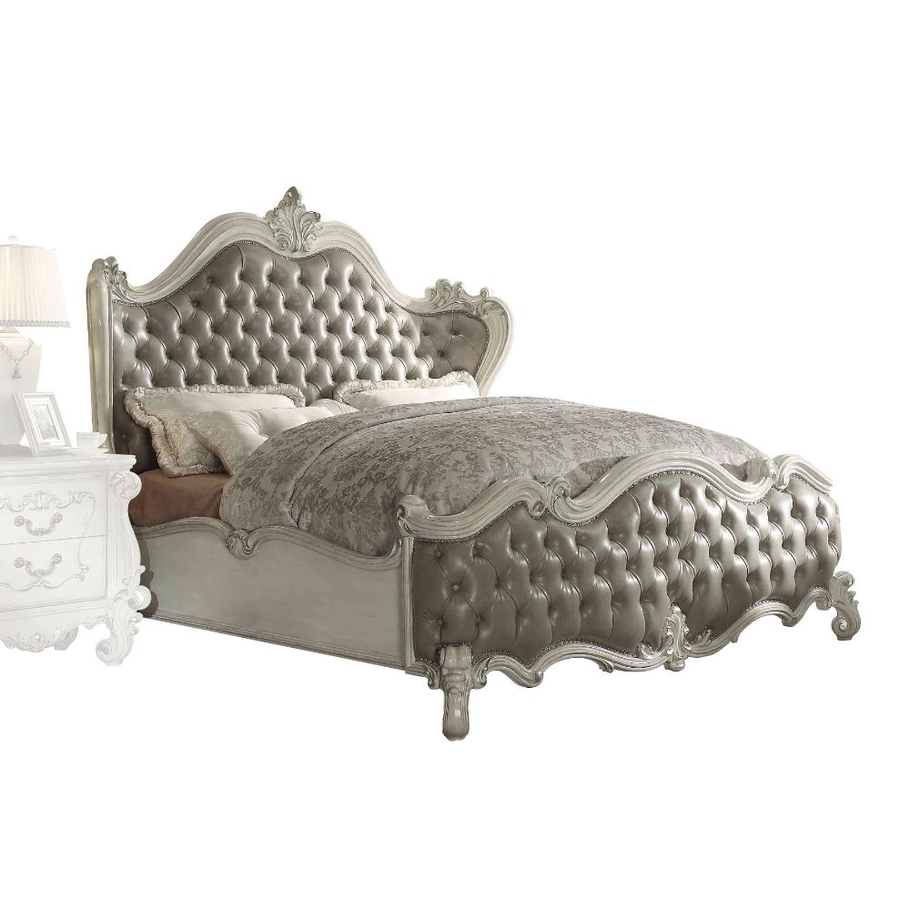 Gobind Versailles Eastern King White Wood Bed – Traditional Ornate Design