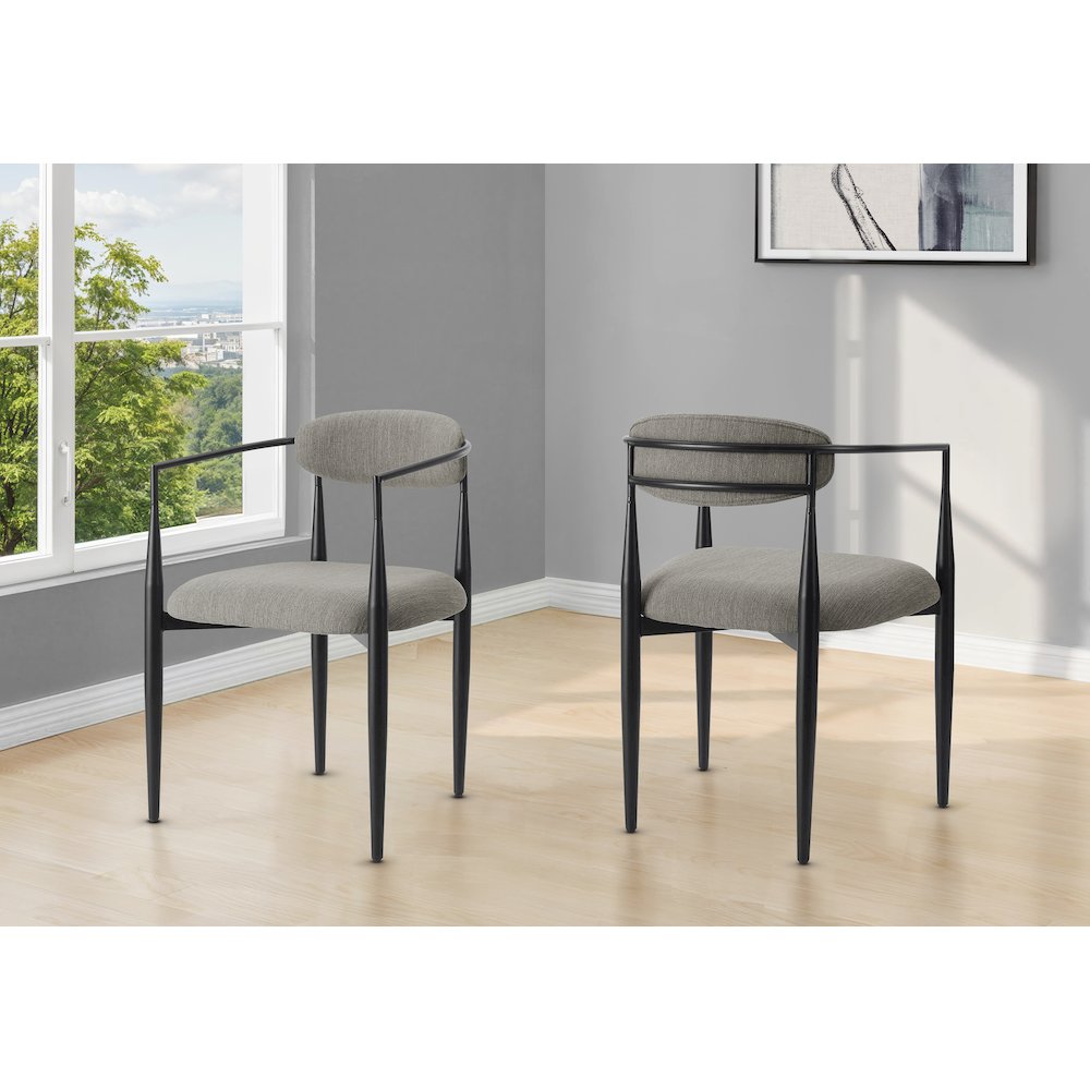 Dining Chair, 32" Height, Set Of 2, Upholstered, Side, Dining Room, Kitchen, Grey Fabric, Black Metal, Contemporary, Modern