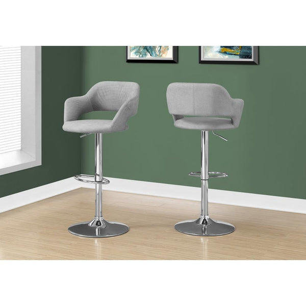 Cairo - Bar Stool Swivel Bar Height Adjustable Chrome Metal Grey Fabric