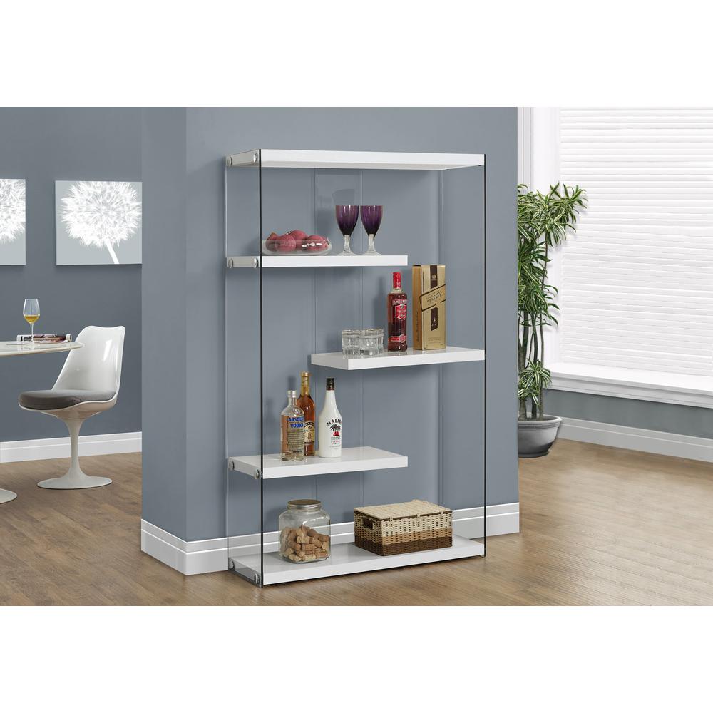 Cadencia - Bookshelf Bookcase Etagere 5 Tier 60"H Office Bedroom Glossy White