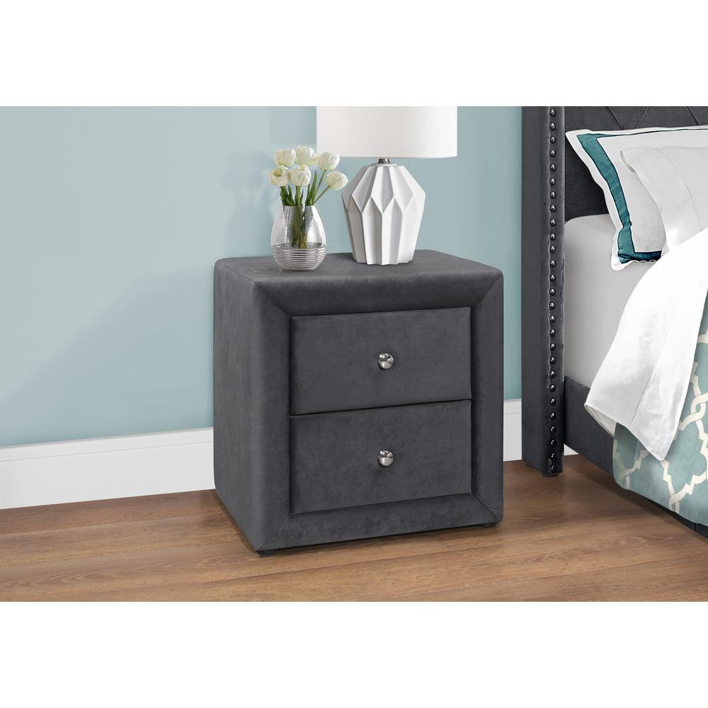 Verene - Nightstand Nightstand End Side Lamp Storage Drawer Bedroom Upholstered Grey