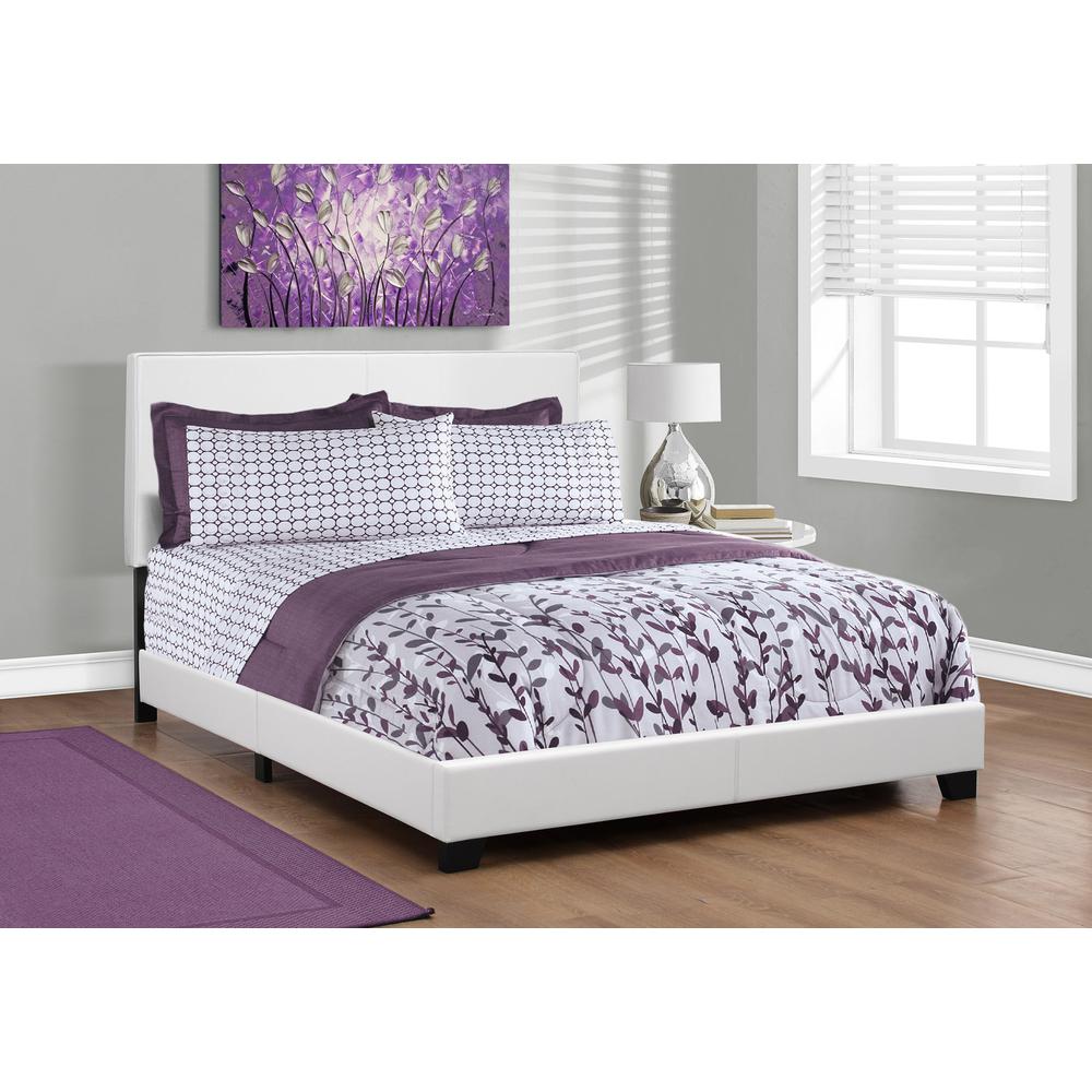 Alder Aurora Collection Queen White Leather-Look Upholstered Bed – Transitional Chrome Accents