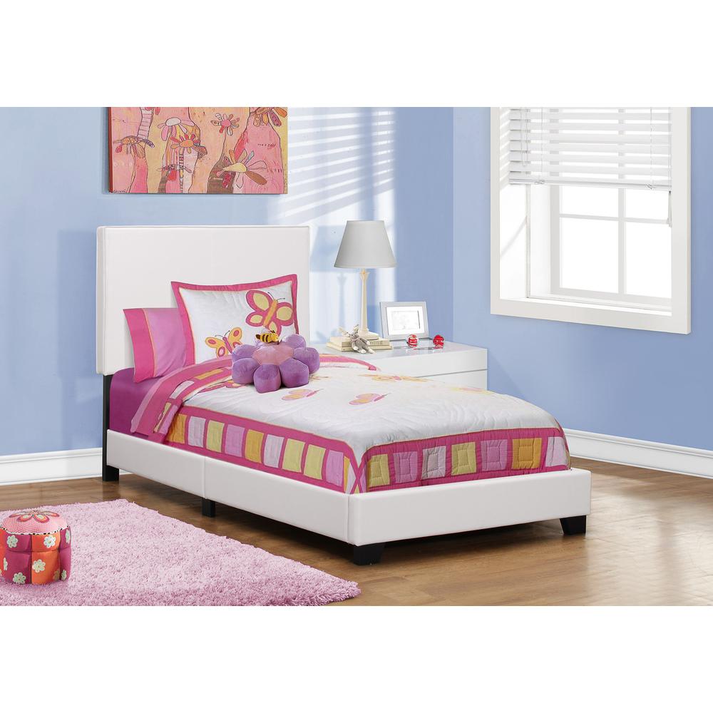 Grove Cambridge Twin White Faux Leather Upholstered Bed – Transitional Style with Padded Headboard