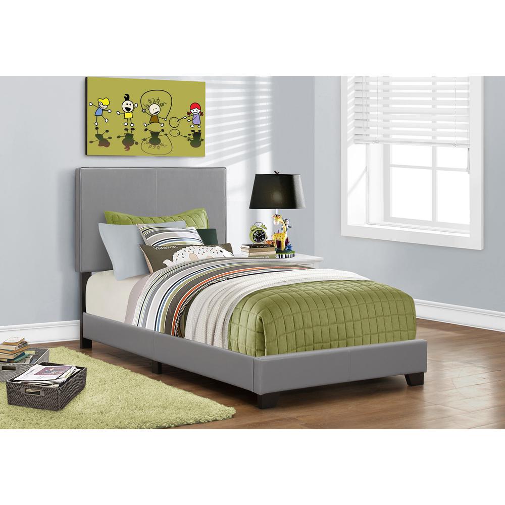 Haven Aspen Collection Twin Grey Faux Leather Bed – Transitional Low Profile Design