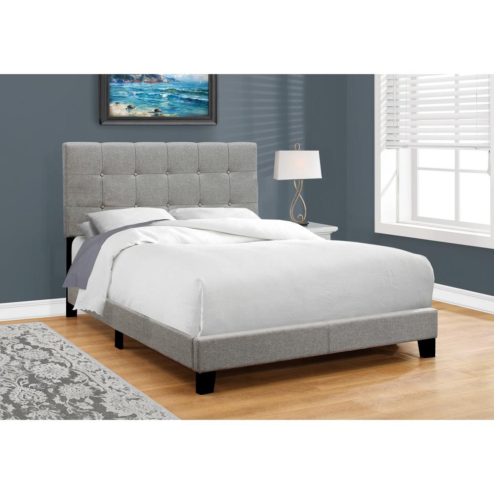 Confer UrbanRest Full Size Upholstered Bed in Grey Linen – Modern Low Profile with Black Legs
