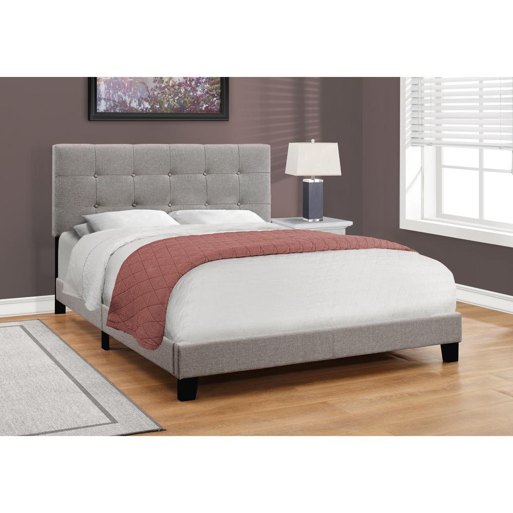 FortunaLennox Queen Grey Linen Upholstered Bed – Transitional Style with Padded Headboard