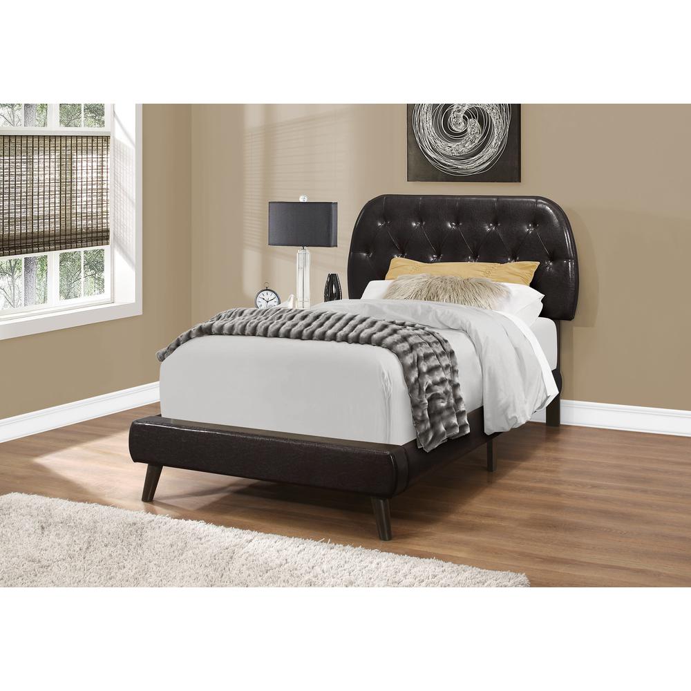 Calm Sierra Twin Size Upholstered Brown Faux Leather Bed – Teen-Friendly Transitional Style