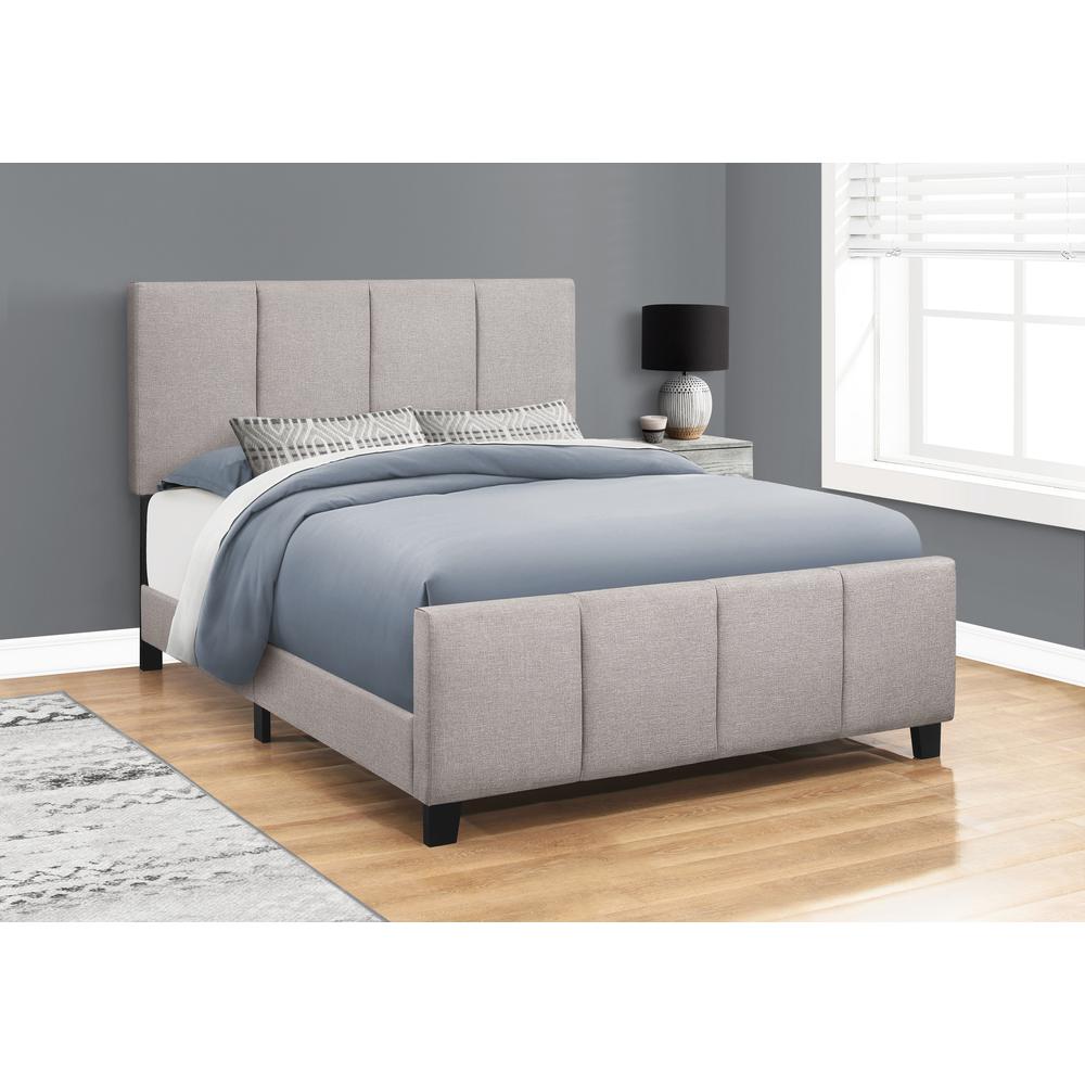 Belham Astra Queen Grey Linen Upholstered Bed – Transitional Style with Padded Headboard