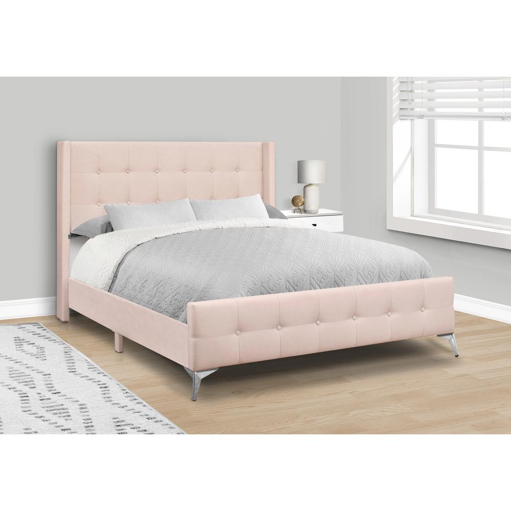 Baker BlushDream Queen Pink Velvet Upholstered Bed – Modern Chrome Metal Legs