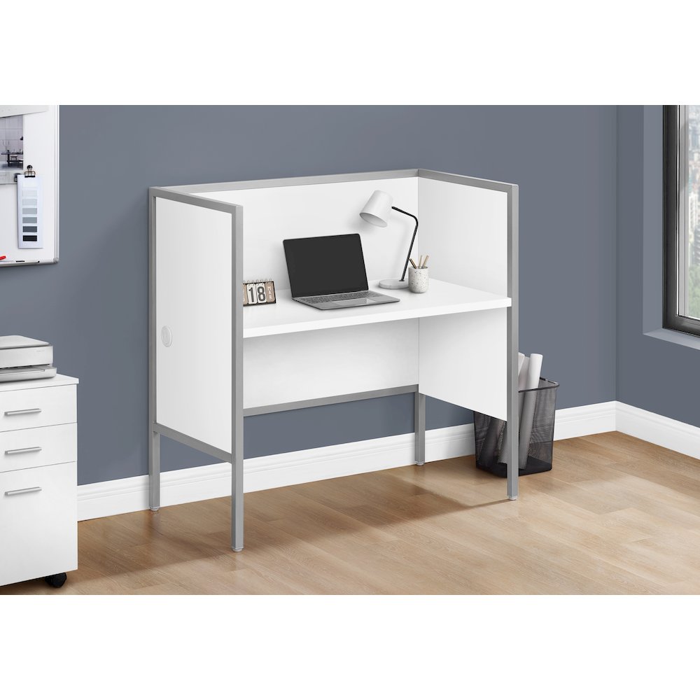 Barras - Office Cubicle 48"L Desk Work Commercial Grade White Laminate Silver