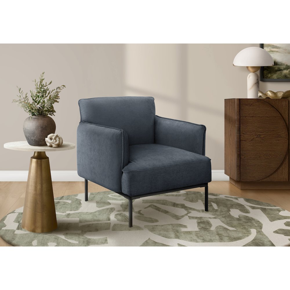 Accent Chair, 33" H, Upholstered, Living Room, Bedroom, Blue Fabric, Black Metal Legs, Contemporary, Modern