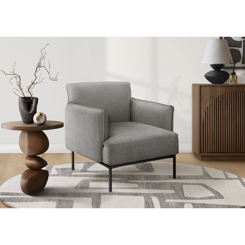 Accent Chair, 33" H, Upholstered, Living Room, Bedroom, Light Grey Fabric, Black Metal Legs, Contemporary, Modern