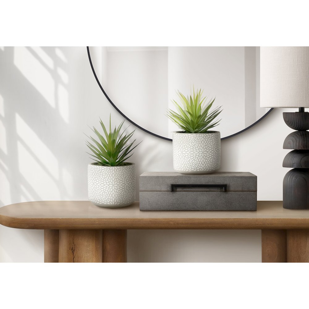 Artha - Artificial Plant Set Of 2 9" Tall Succulent White Cement
