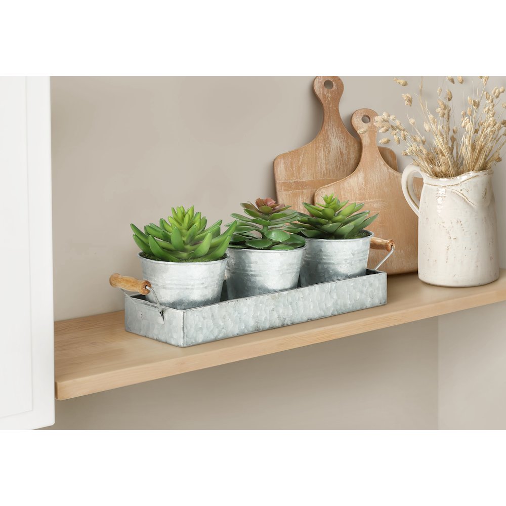 Nairi - Artificial Plant Set Of 3 6" Tall Succulent Table Silver
