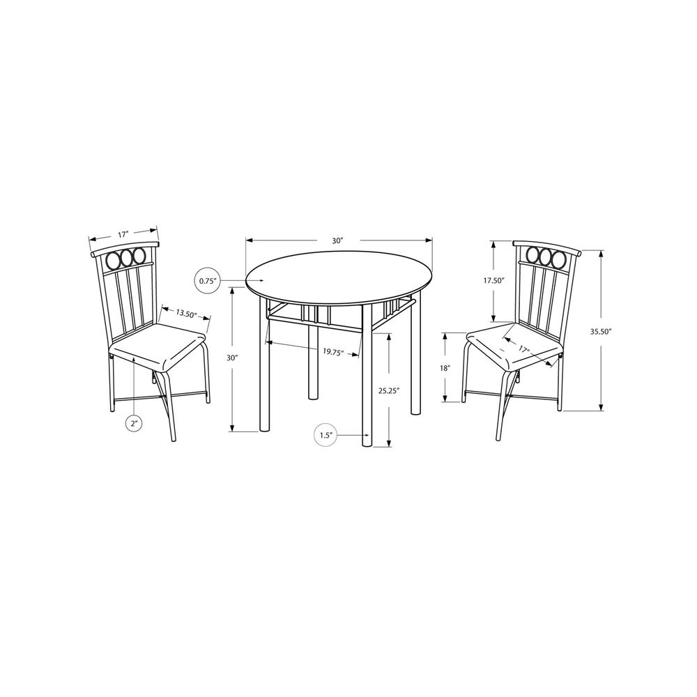 Elva - Dining Table Set 3pcs Set Small 30" Round Kitchen Black