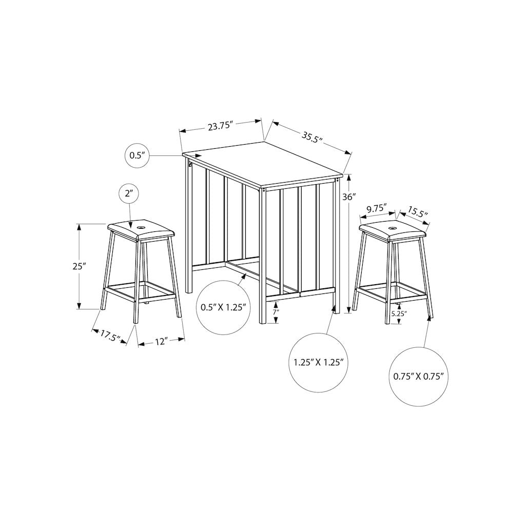 Dharma - Dining Set 3pcs Set Counter Height 36" Rectangular Small Kitchen