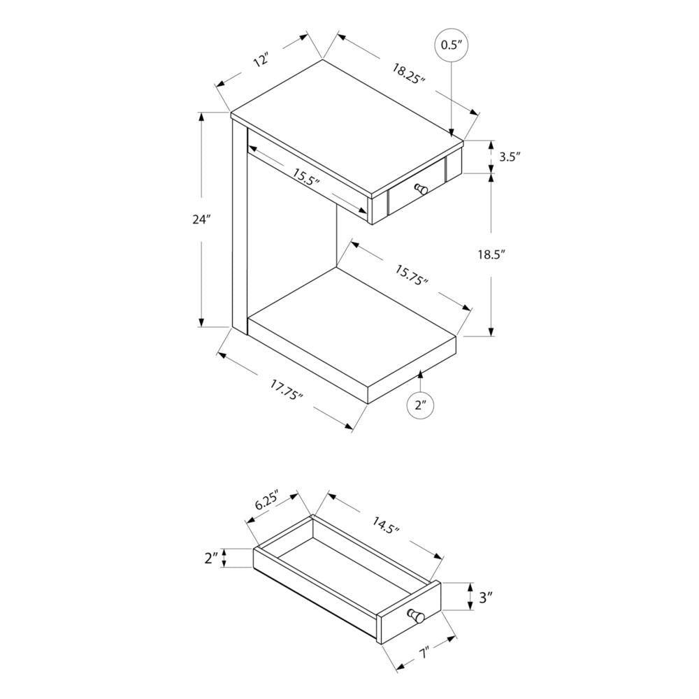London - Accent Table C-shaped End Side Snack Storage Drawer Living Room