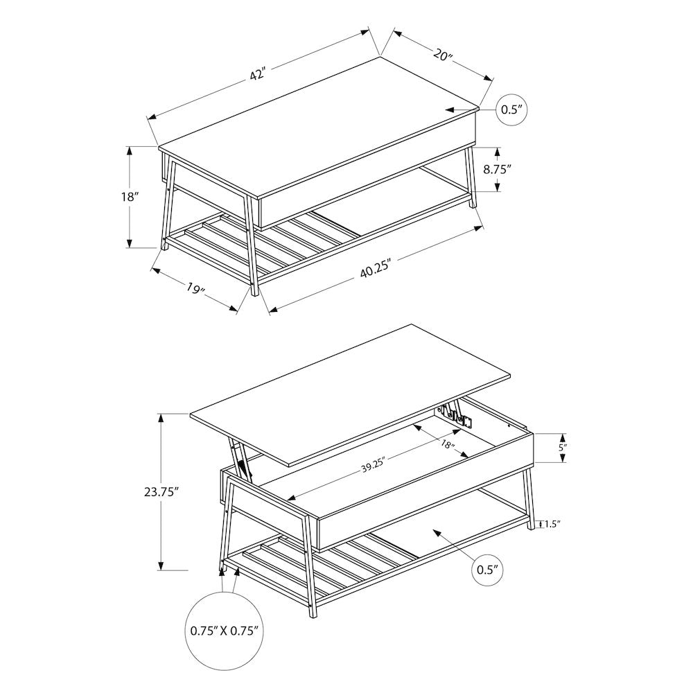 Palina - Coffee Table 42" L Cocktail Lift-top Rectangular Storage Living Room