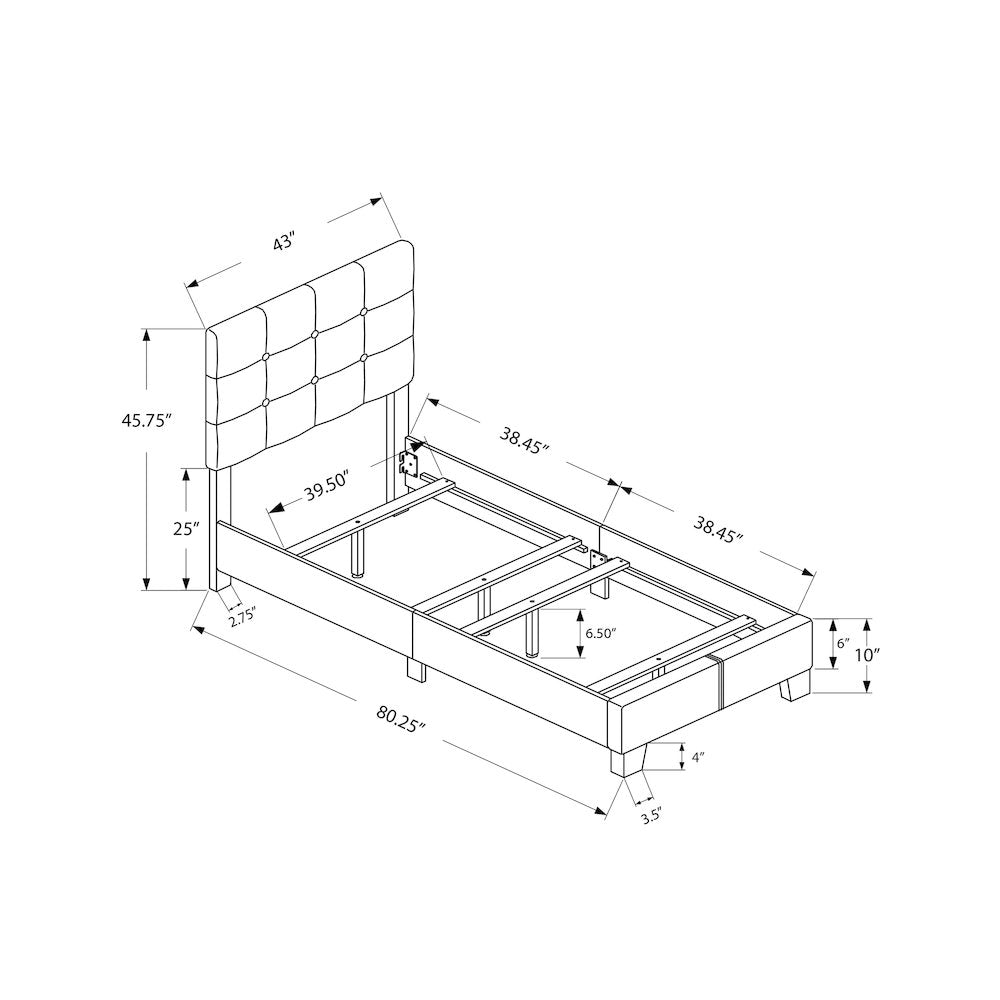 Livinia - Bed Twin Size Upholstered Bedroom Frame Only Youth Teen Juvenile