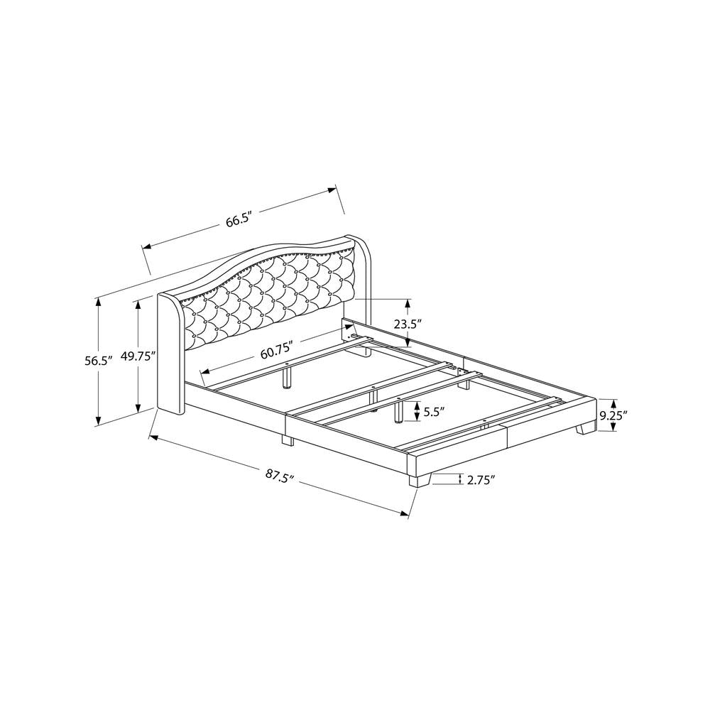 Bed, Queen Size, Bedroom, Upholstered, Grey Velvet, Chrome Trim, Traditional