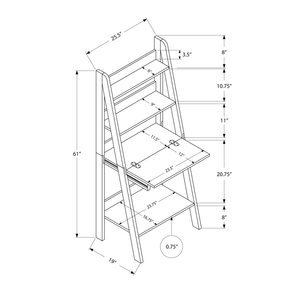 Midori - Computer Desk Home Office Laptop Leaning 61"H Work Storage Shelves