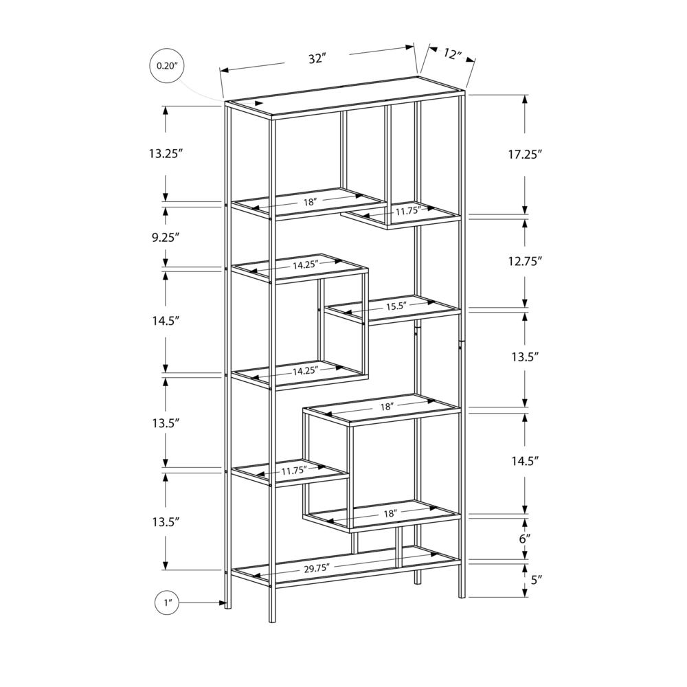 Kenyon - Bookshelf Bookcase Etagere 72"H Office Bedroom Clear Tempered Glass White