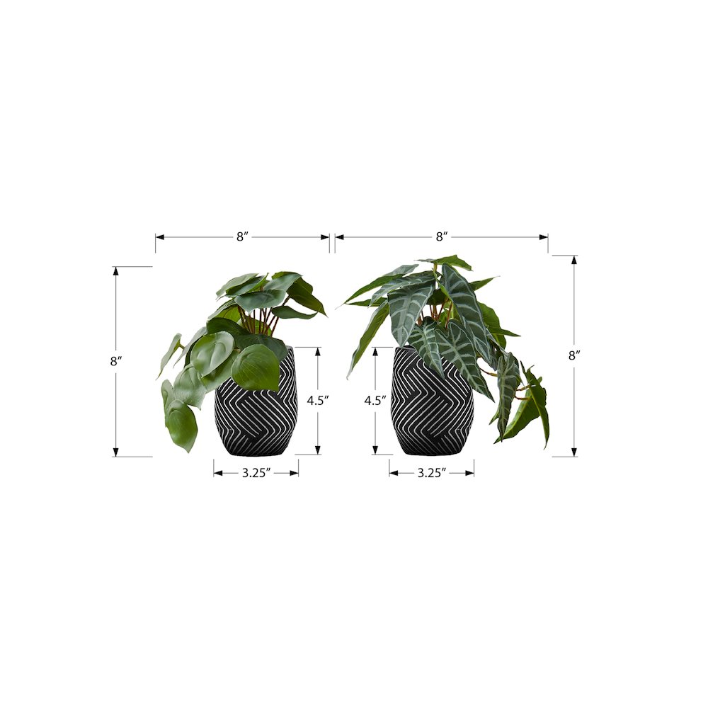 Elitia - Artificial Plant 8" Tall Alocasia Indoor Faux Fake Table Greenery