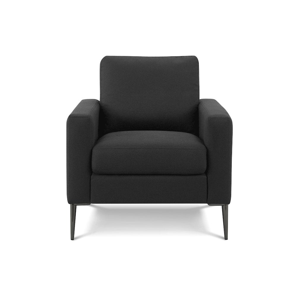 Chair, 32"" Wide, Upholstered, Accent Chair, Black Fabric, Black Metal Legs, Contemporary, Modern