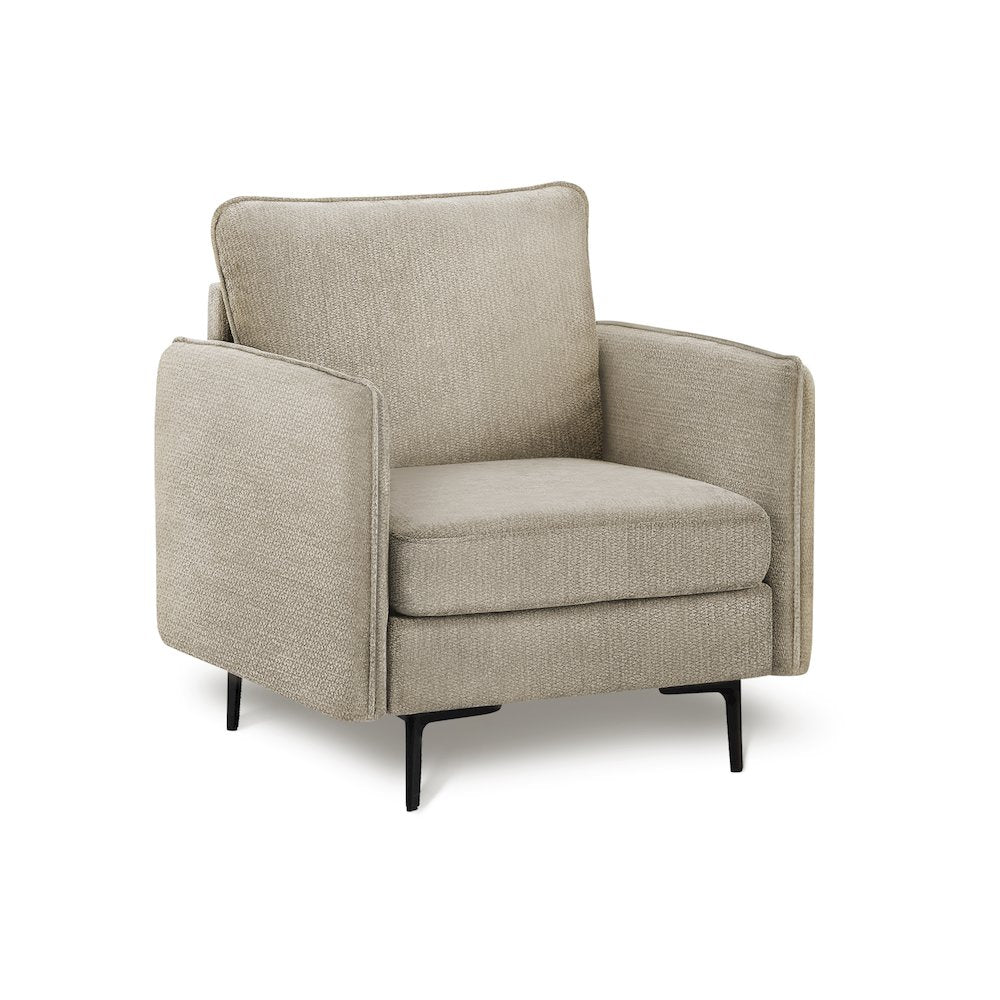 Chair, 32"" Wide, Upholstered, Accent Chair, Beige Fabric, Black Metal Legs