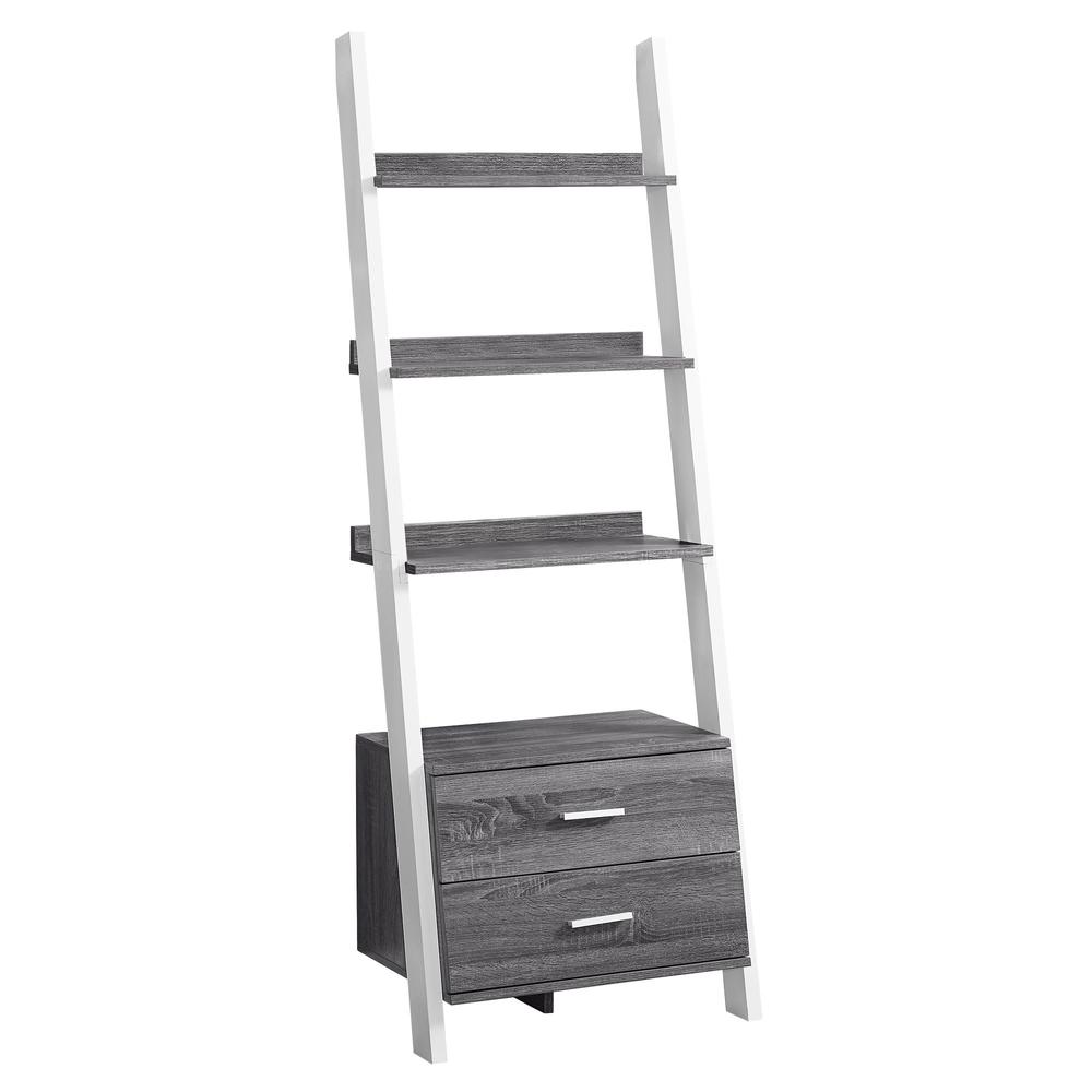 Chavanon - Bookshelf Bookcase Etagere Ladder 4 Tier 69"H Office Bedroom Grey