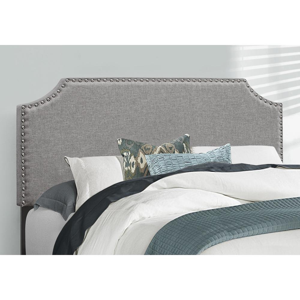 Len Zane Collection Grey Full Upholstered Bed – Contemporary Linen Look with Chrome Accents