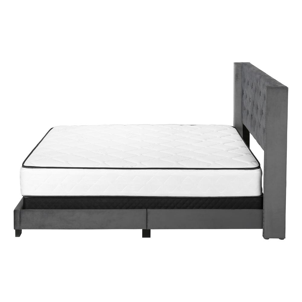 Bed, Queen Size, Bedroom, Upholstered, Grey Velvet, Chrome Trim, Transitional