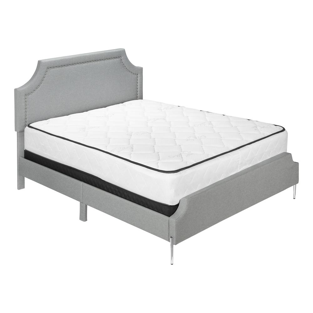 Bed, Queen Size, Bedroom, Upholstered, Grey Linen Look, Chrome