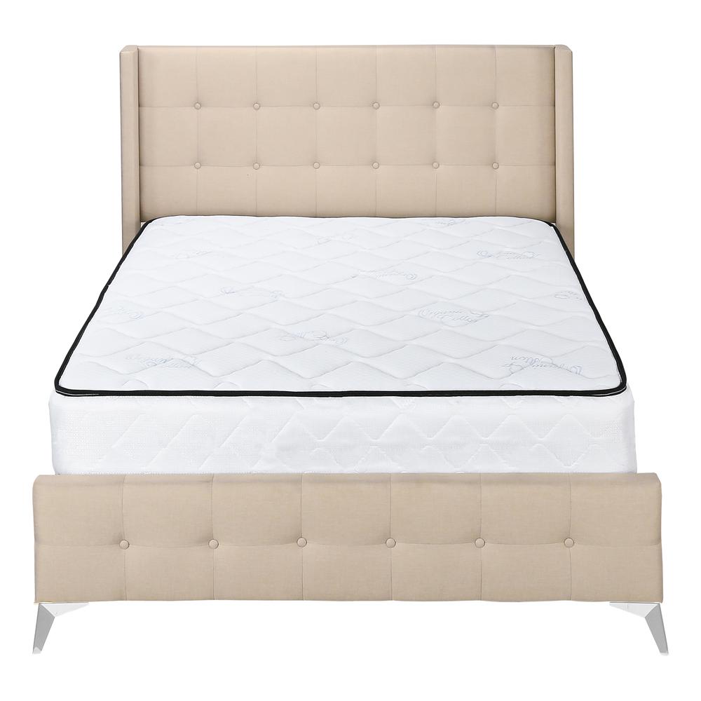 Bed, Queen Size, Bedroom, Upholstered, Beige Linen Look, Chrome Metal Legs