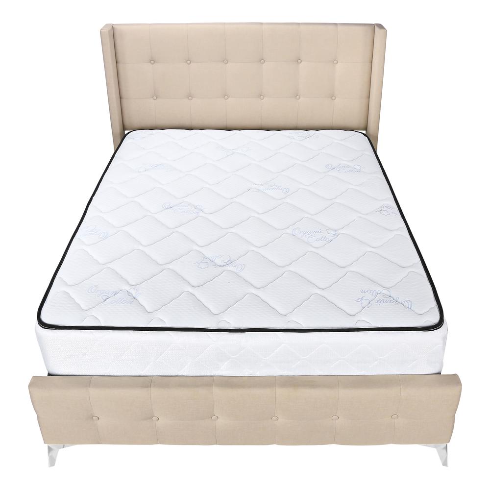 Newberry Cambria Queen Size Upholstered Bed Beige Linen – Sleek Chrome Frame Design