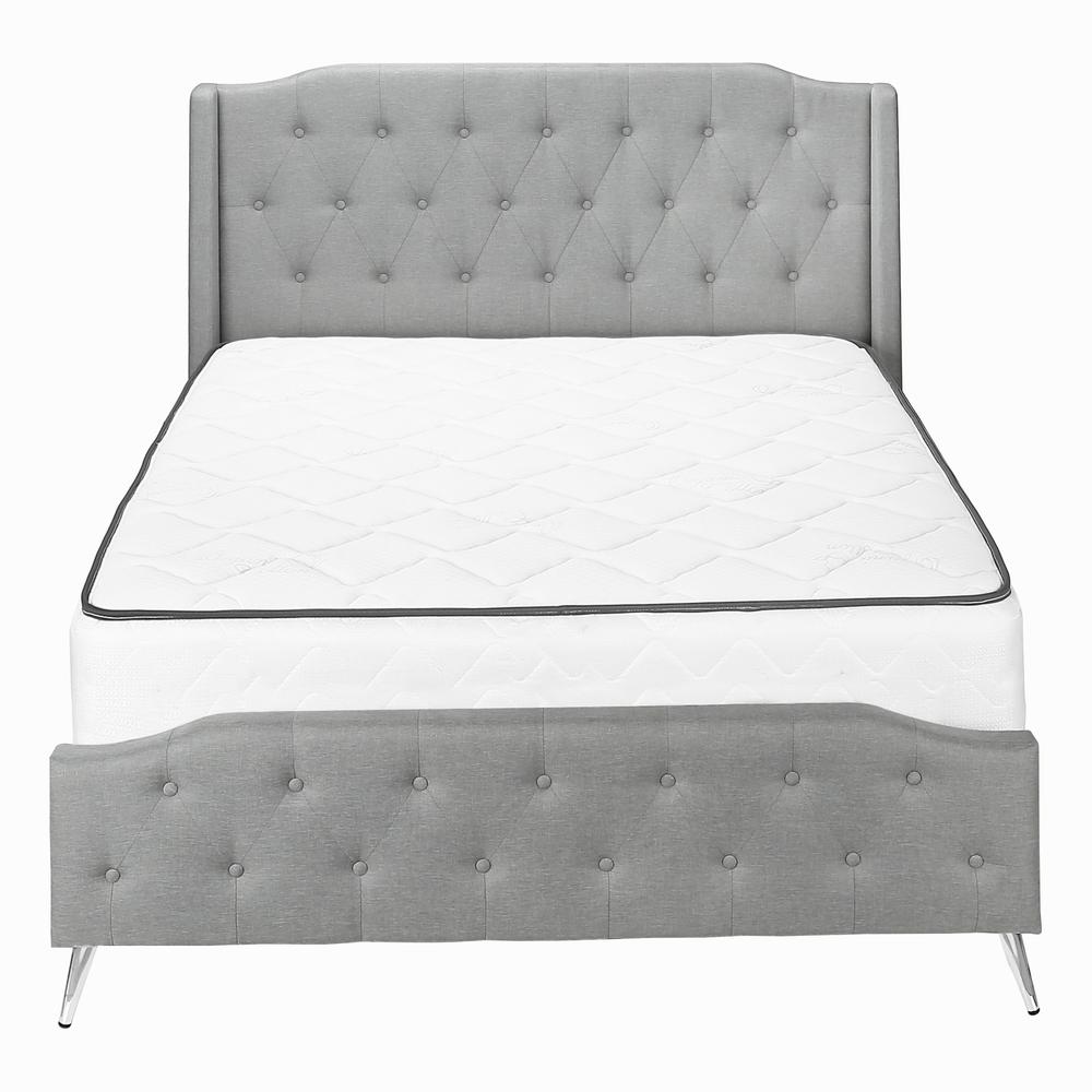 Bed, Queen Size, Bedroom, Upholstered, Grey Linen Look, Chrome