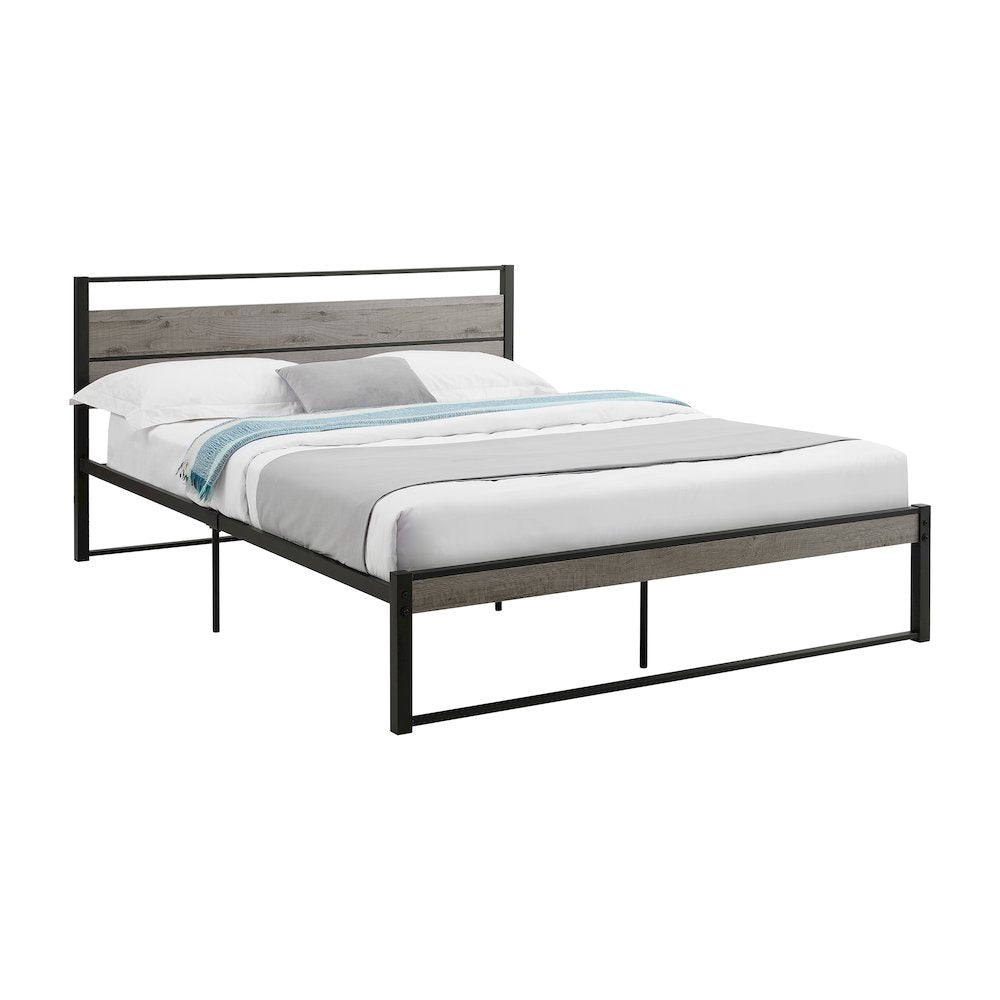 Iora - Bed Bedroom Frame Only Platform Bed Queen Size Grey Laminate