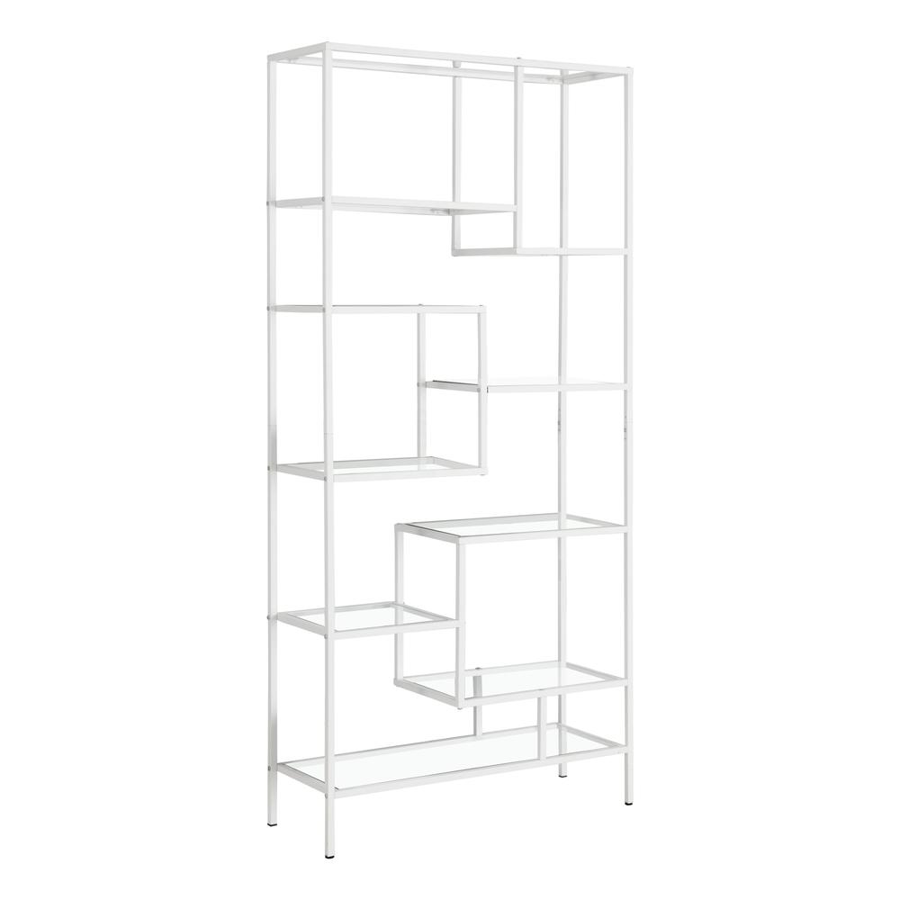 Kenyon - Bookshelf Bookcase Etagere 72"H Office Bedroom Clear Tempered Glass White